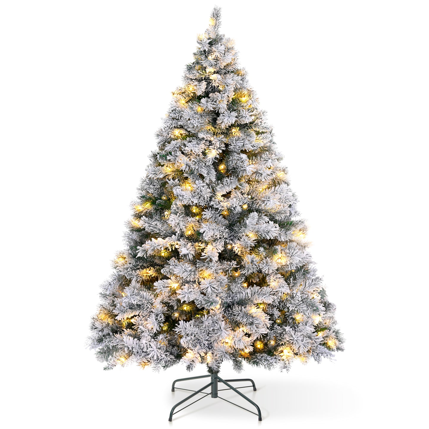 VeryMerry Pre Lit Snowy Christmas Tree with Built-In Warm White LED Lights with Auto-Off Timer