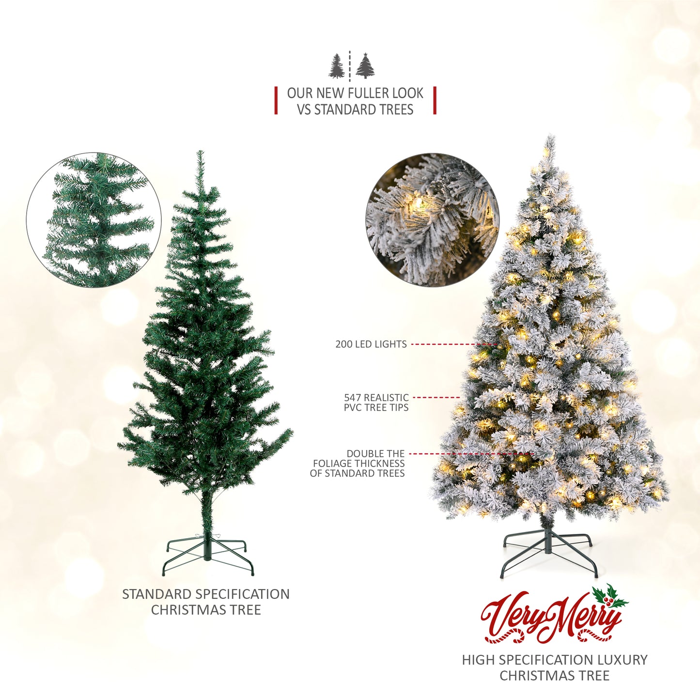 VeryMerry Pre Lit Snowy Christmas Tree with Built-In Warm White LED Lights with Auto-Off Timer