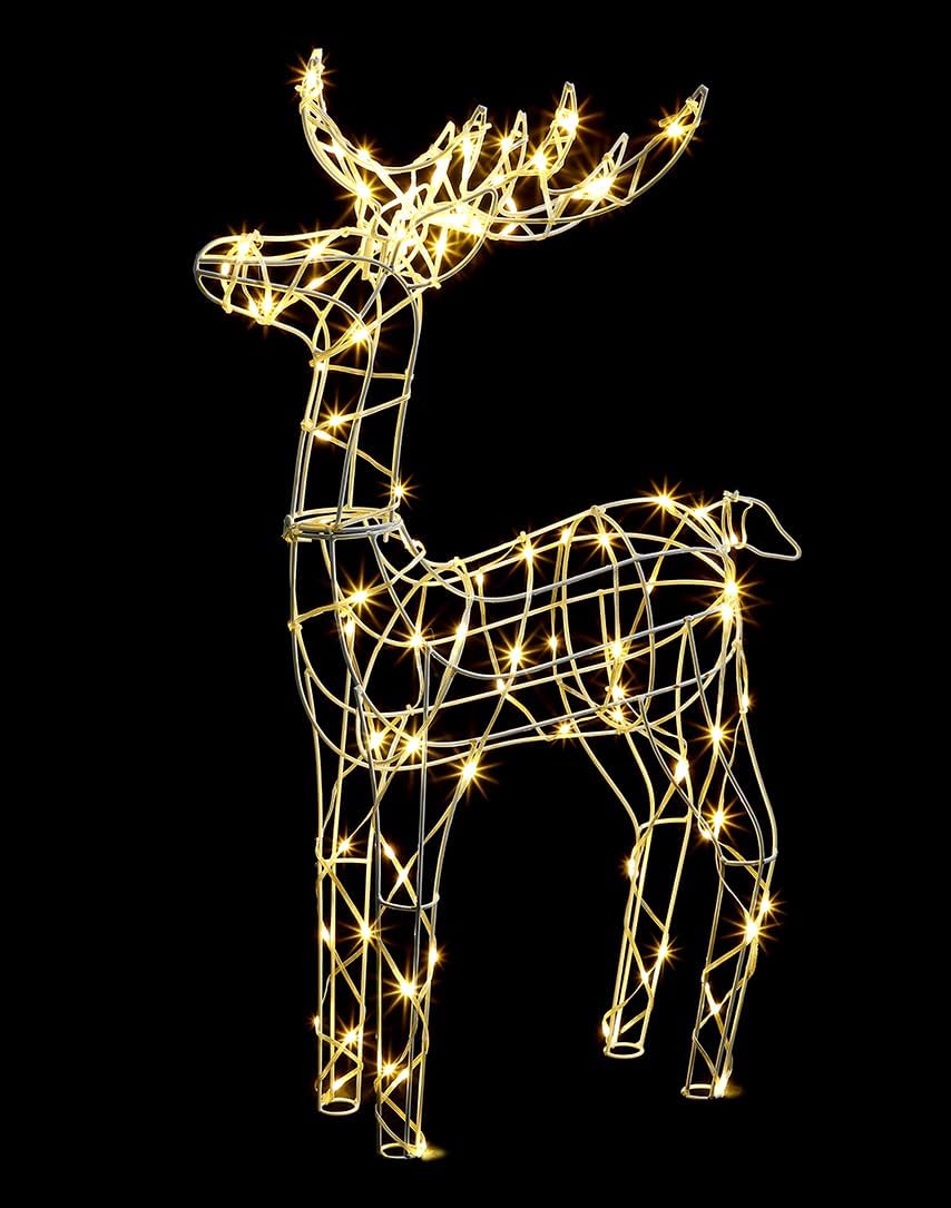 VeryMerry Pre-Lit Large 85cm Reindeer with 100 LED, Auto-Off Timer, Christmas Decoration