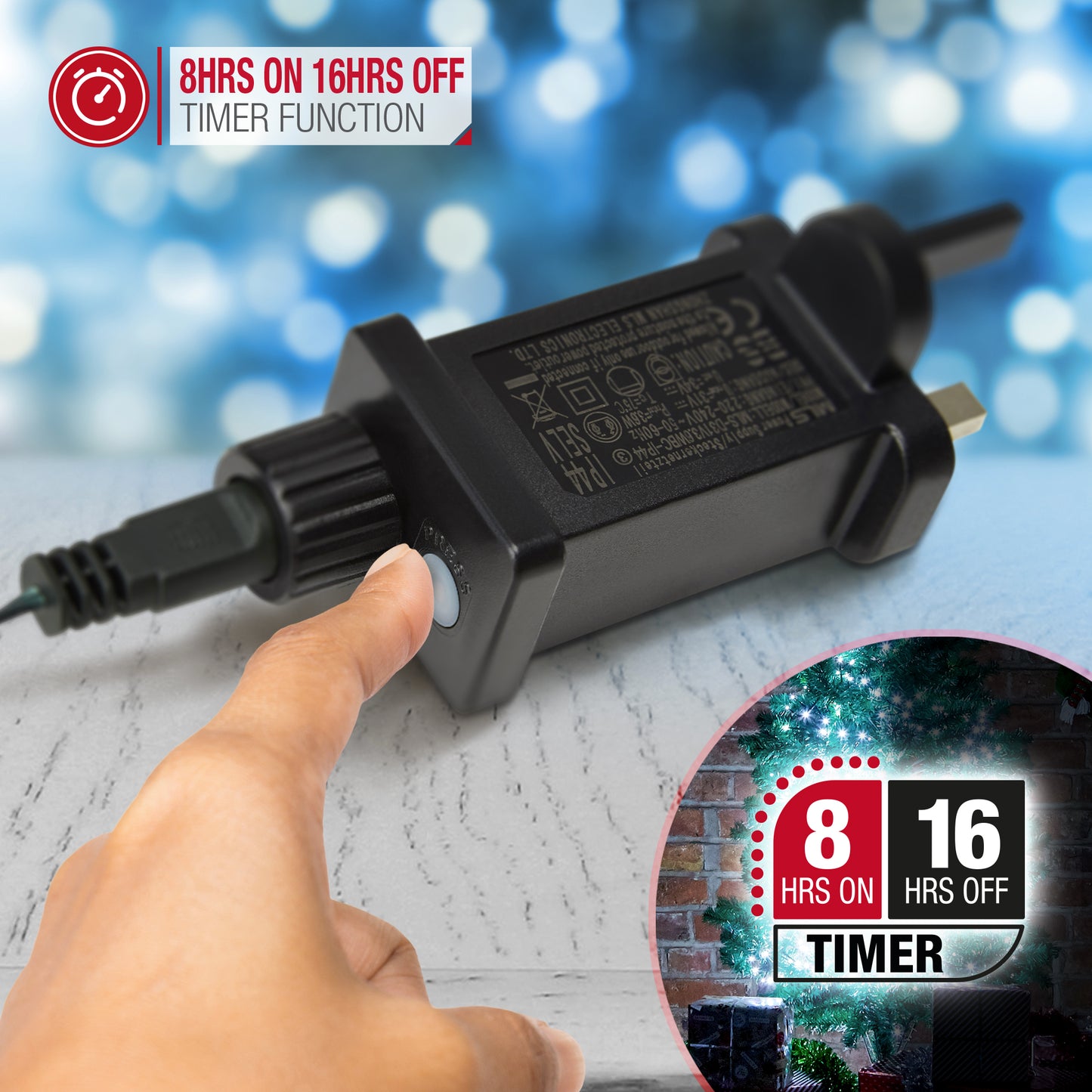 Clauster Cool White LED light with Timer -Green Cable