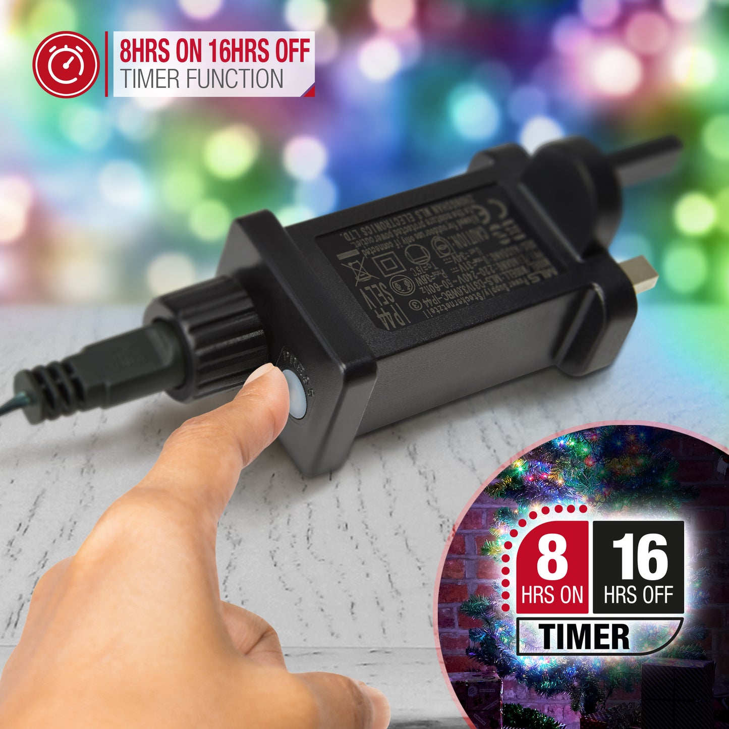 Clauster Multi Colour LED light with Timer -Green Cable