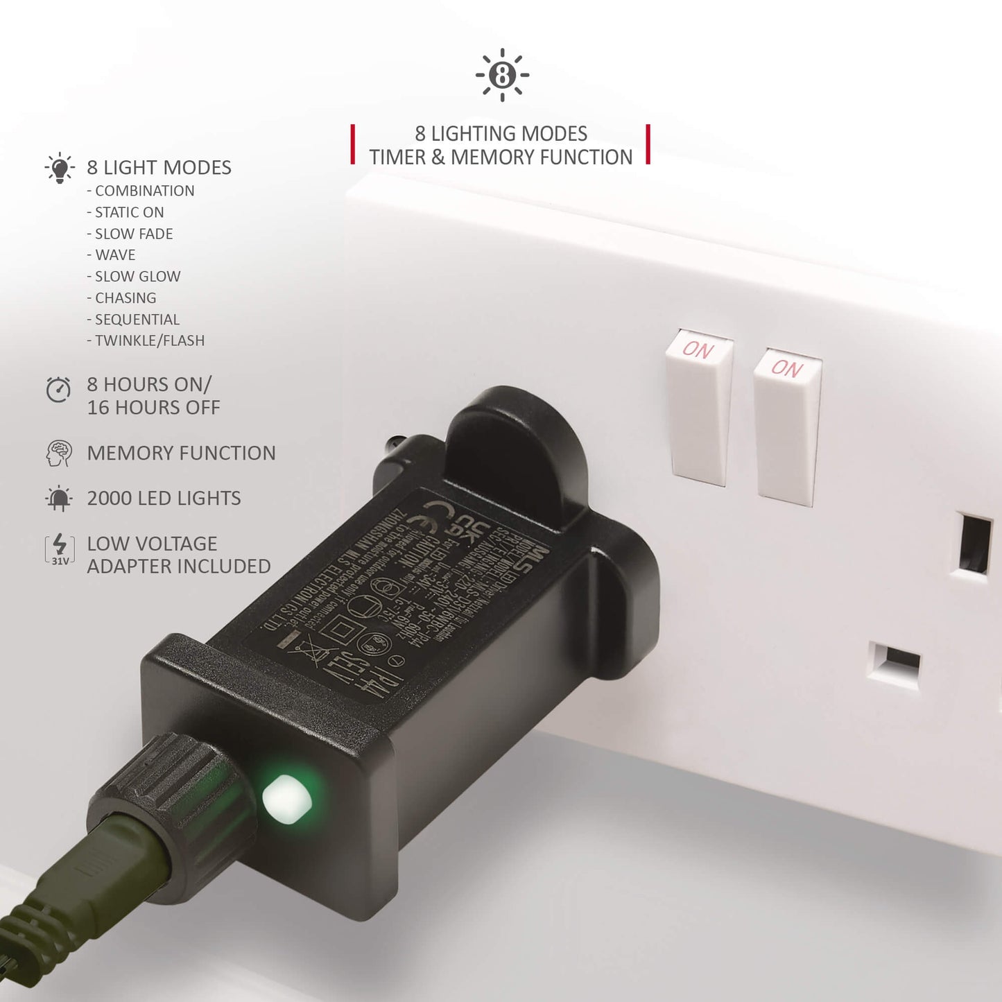 Clauster Warm and Cool LED light with Timer -Green Cable