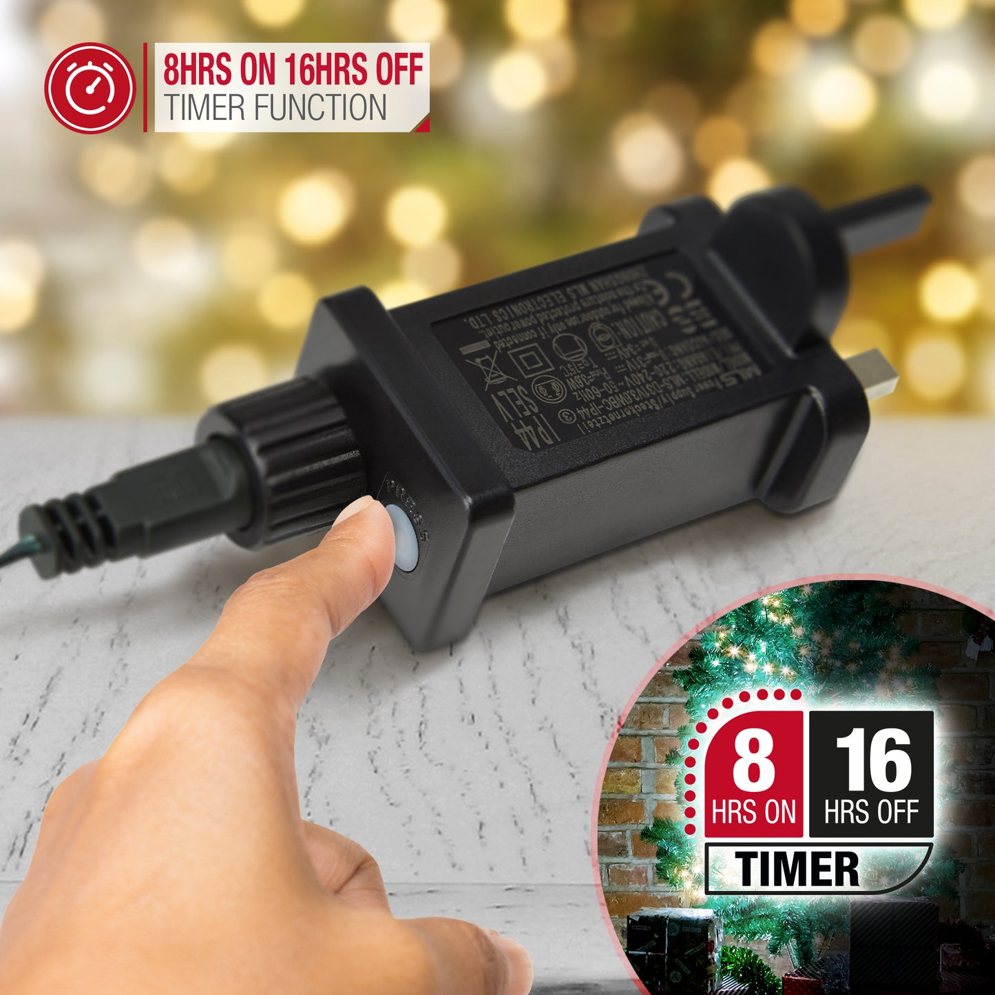 Clauster Warm White LED light with Timer -Green Cable