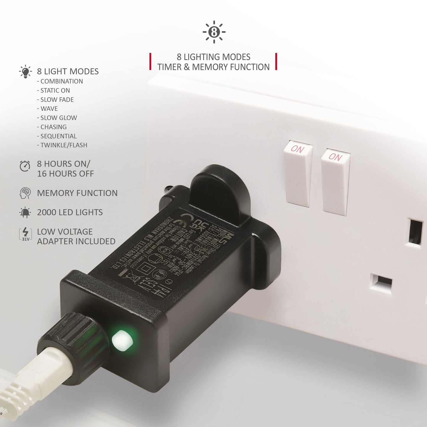 Icicle Warm Cool White LED light with Timer -White Cable