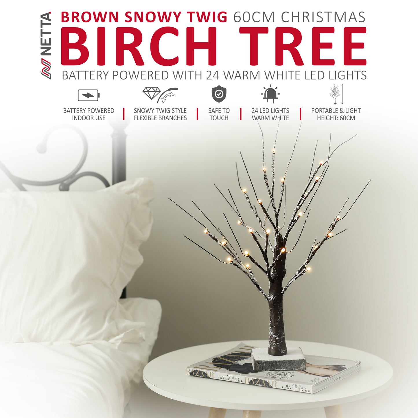 Twig Birch Tree with Lights Christmas Tree Ornament Pre-Lit