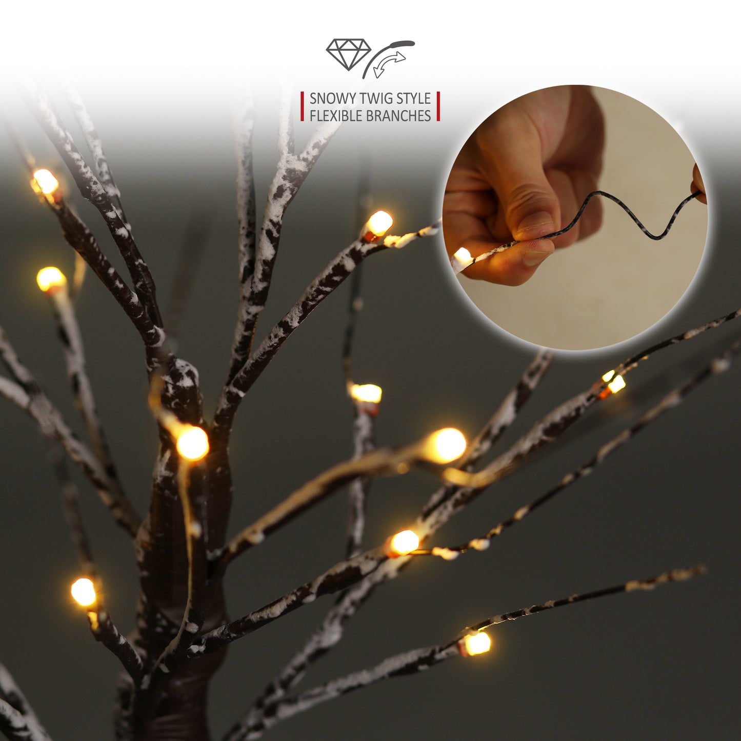 Twig Birch Tree with Lights Christmas Tree Ornament Pre-Lit