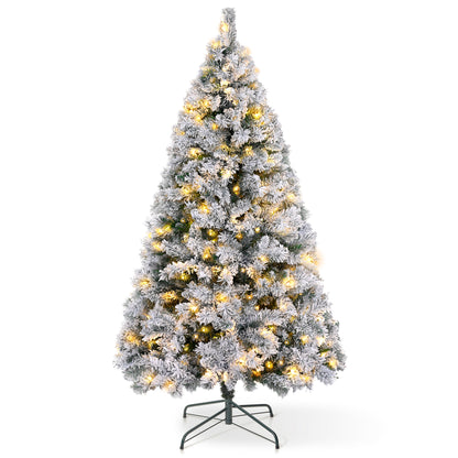 VeryMerry Pre Lit Snowy Christmas Tree with Built-In Warm White LED Lights with Auto-Off Timer