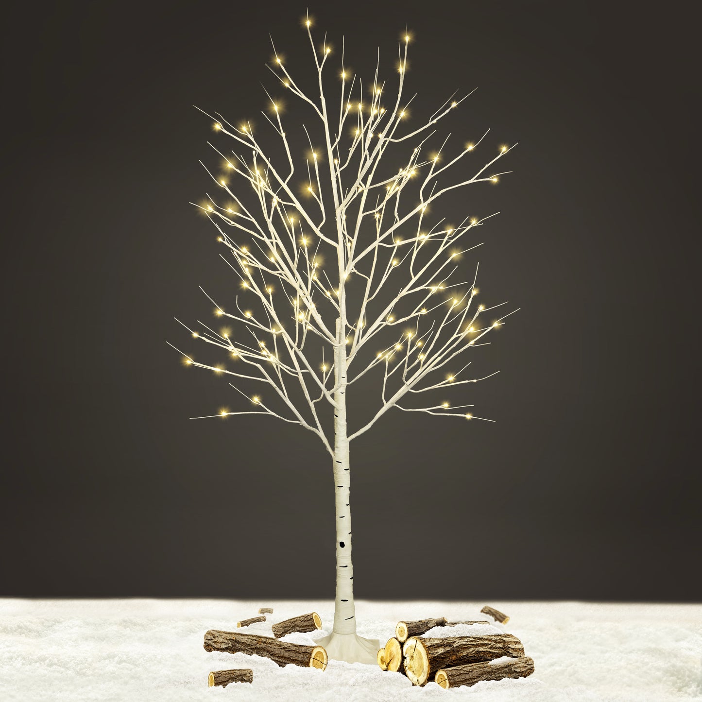 Birch Twig Warm White LED Tree with Timer -White