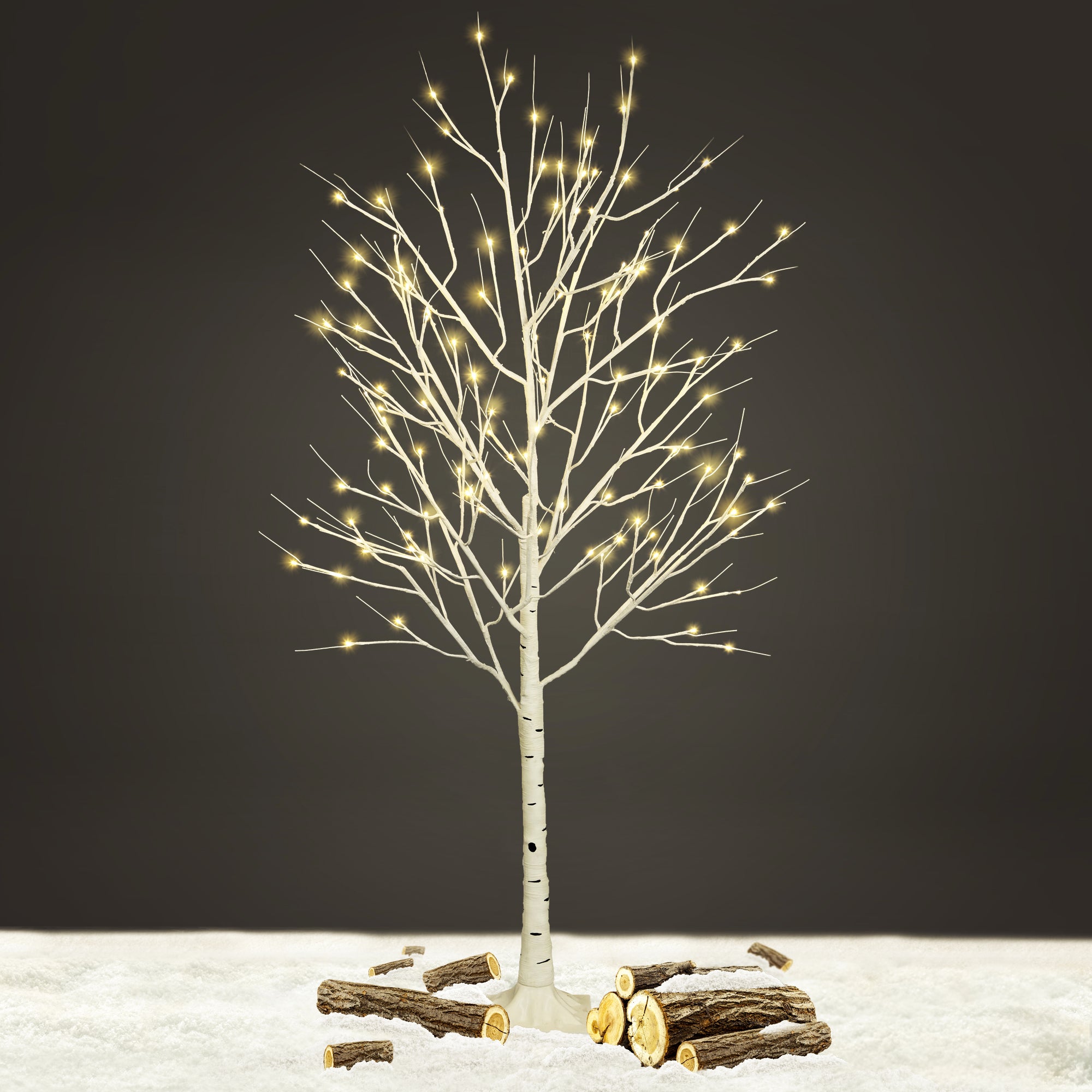 Birch Twig Warm White LED Tree with Timer -White