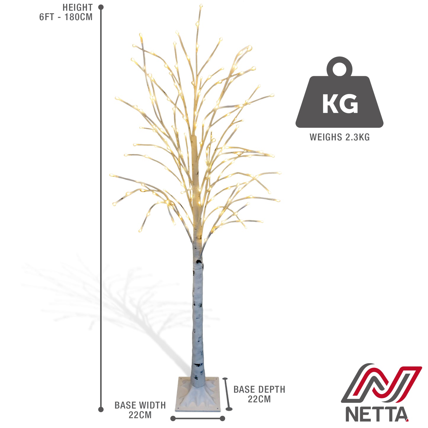 Birch Twig Warm White LED Tree with Timer -White