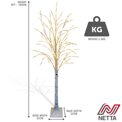 Birch Twig Warm White LED Tree with Timer -White