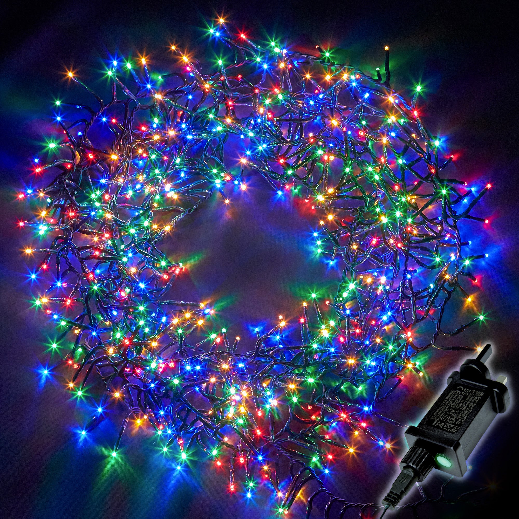 Clauster Multi Colour LED light with Timer -Green Cable – Very Merry UK