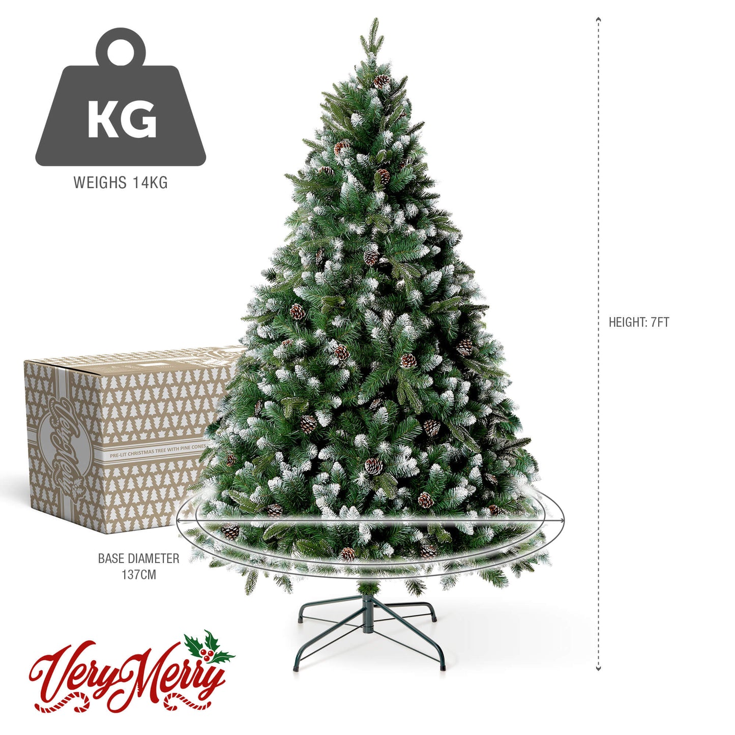 Glacier Snowy Christmas Tree with Frosted Real Pinecones Snow